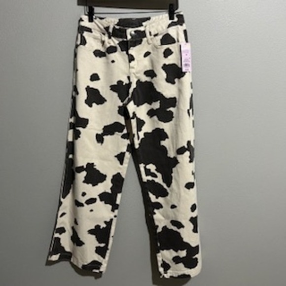 Wild Fable Womens Brown Cow Print High Rise Wide Leg Denim Pants XS New - Picture 11 of 13